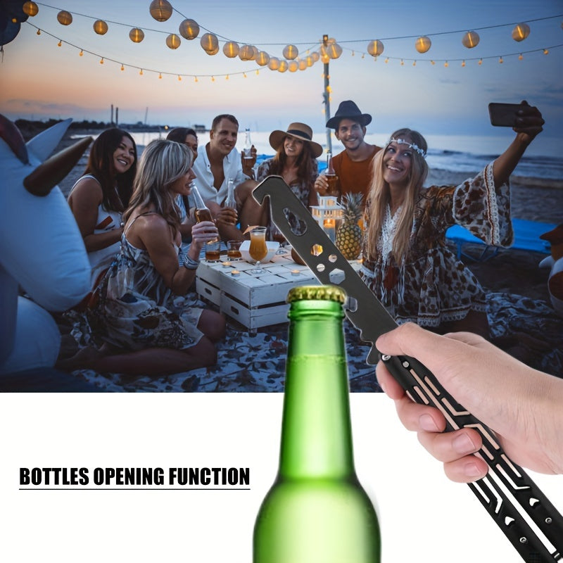 Metal model prop, Unique Butterfly Knife Bottle Opener Tool - Cool Folding Design for Beer, Practice Trainer & Party Gift