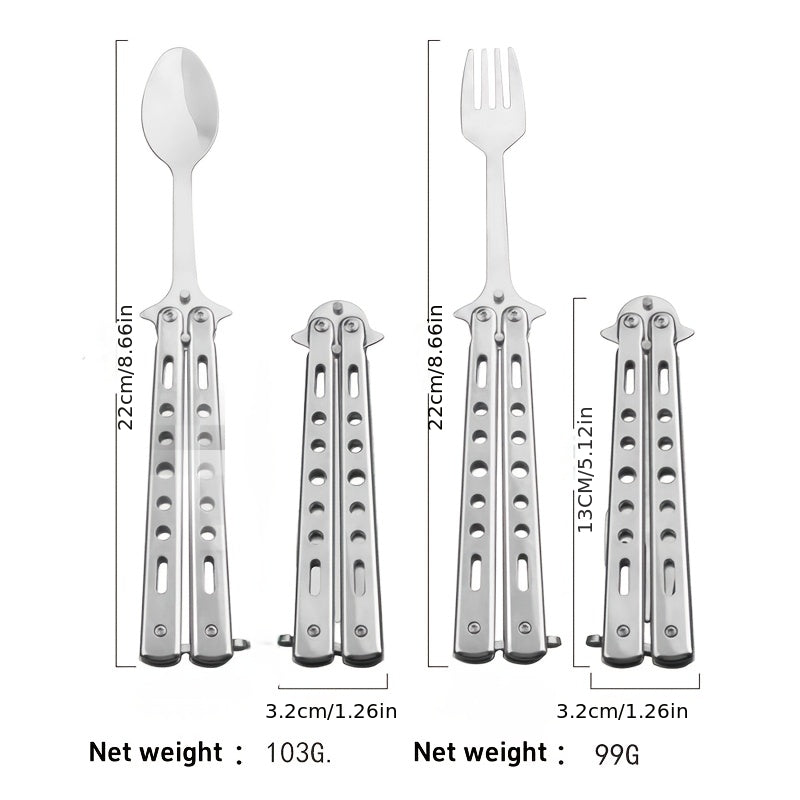 1pc Stainless Steel Butterfly Knife - Folding Butterfly knife with Ergonomic Handle, Safety Lock & Sharp Spoon/Butterfly Blade, Heavy Duty Folding design for Outdoor, Camping, Survival, Everyday Carry (EDC) - Food-Safe, No Po