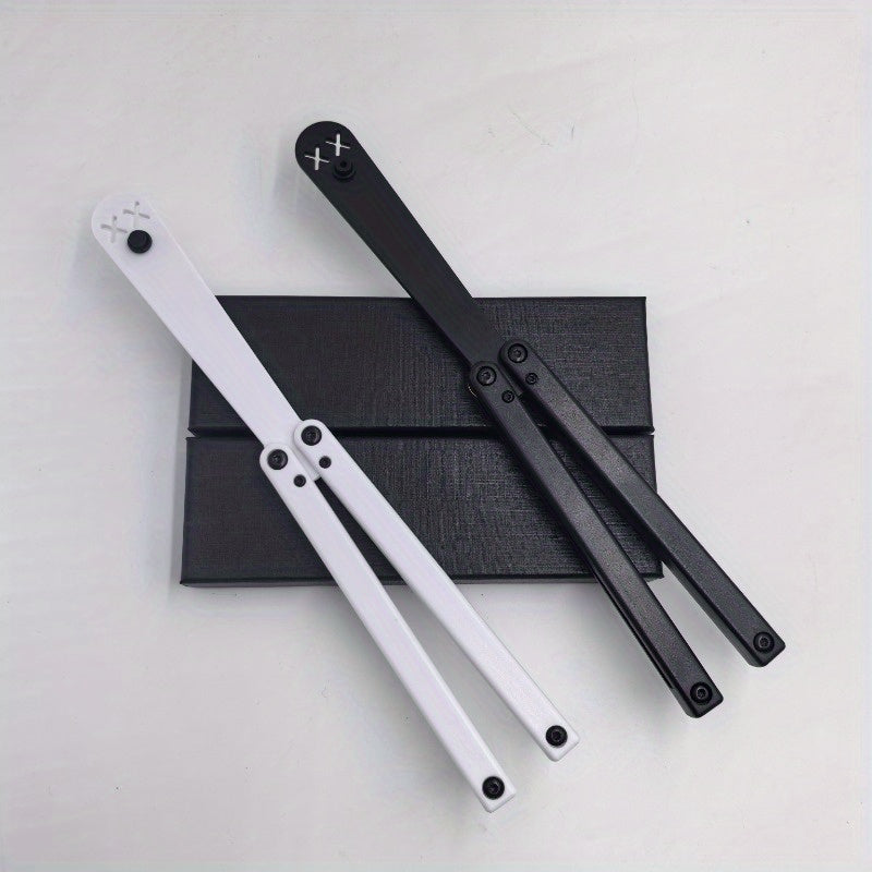 1pc Folding Butterfly Hand Knife with Weighted Design - Safe Plastic Training Knife for Role-Playing, Cosplay Props, and Skillful Practice (White, Black)
