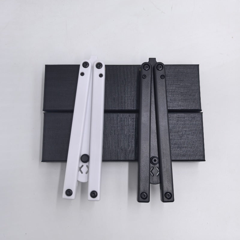 1pc Folding Butterfly Hand Knife with Weighted Design - Safe Plastic Training Knife for Role-Playing, Cosplay Props, and Skillful Practice (White, Black)