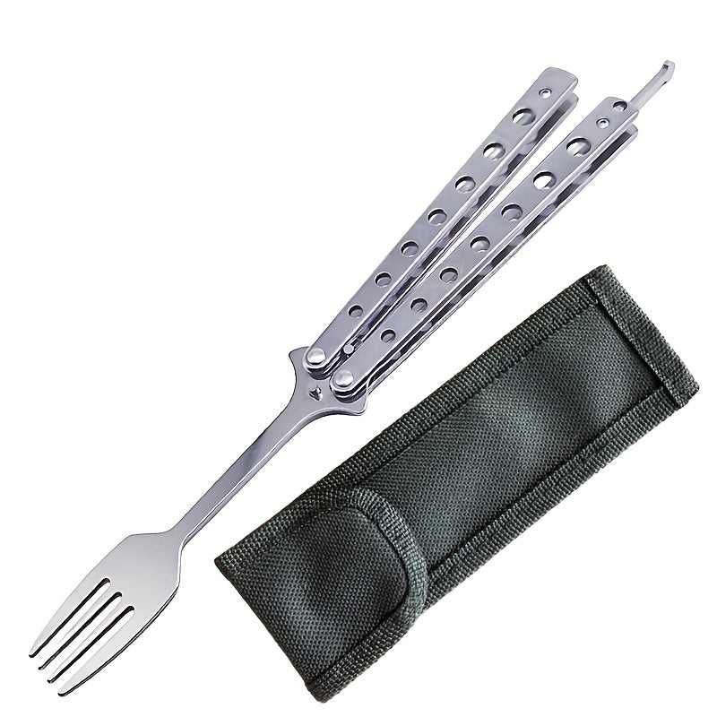 1pc Stainless Steel Butterfly Knife - Folding Butterfly knife with Ergonomic Handle, Safety Lock & Sharp Spoon/Butterfly Blade, Heavy Duty Folding design for Outdoor, Camping, Survival, Everyday Carry (EDC) - Food-Safe, No Po