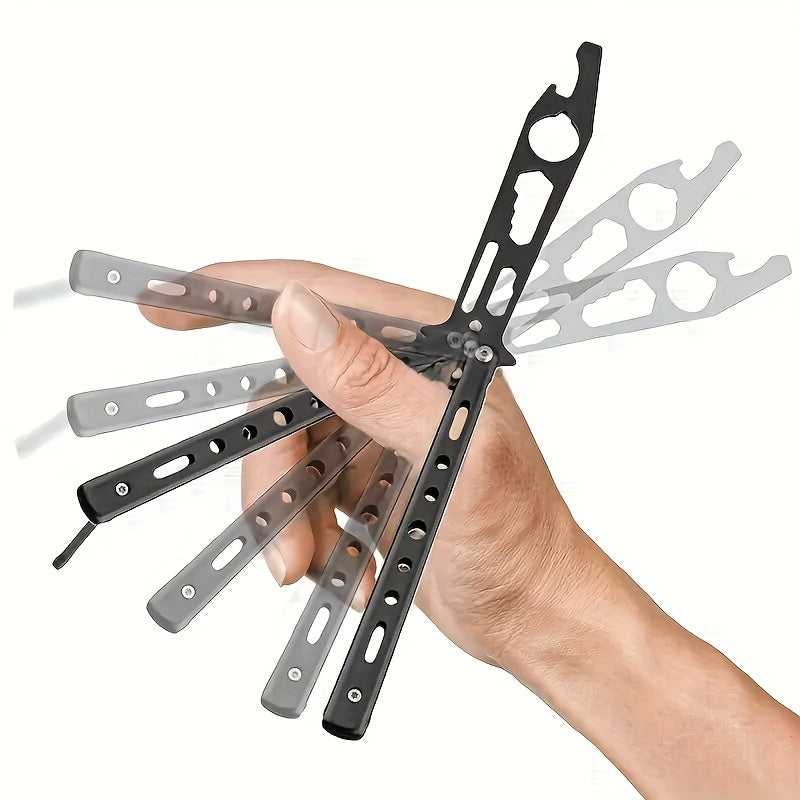 1pc, Stainless steel butterfly knife Bottle opener, practice knife, folding knife, multifunctional beer bottle opener wrench tool, suitable for bars, parties, camping, fishing, festivals - portable metal bottle opener without