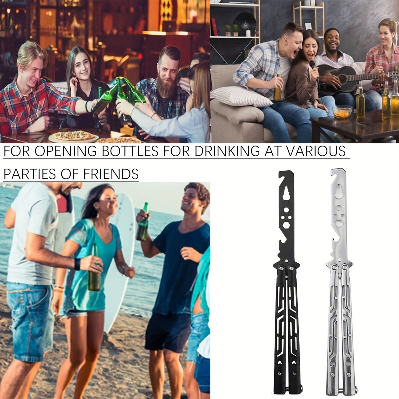 Metal model prop, Unique Butterfly Knife Bottle Opener Tool - Cool Folding Design for Beer, Practice Trainer & Party Gift