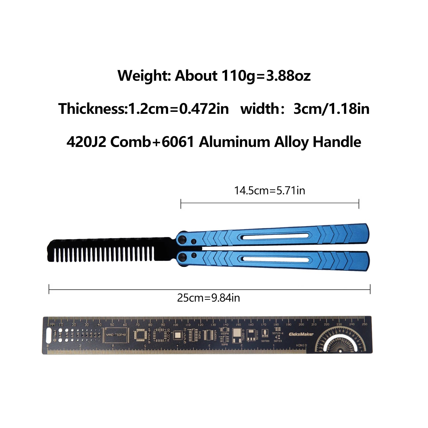 Foldable Comb Aluminium Alloy Handle Stainless Steel Practice Training Butterfly Knife Comb Salon Hairdressing Hair Styling Tool