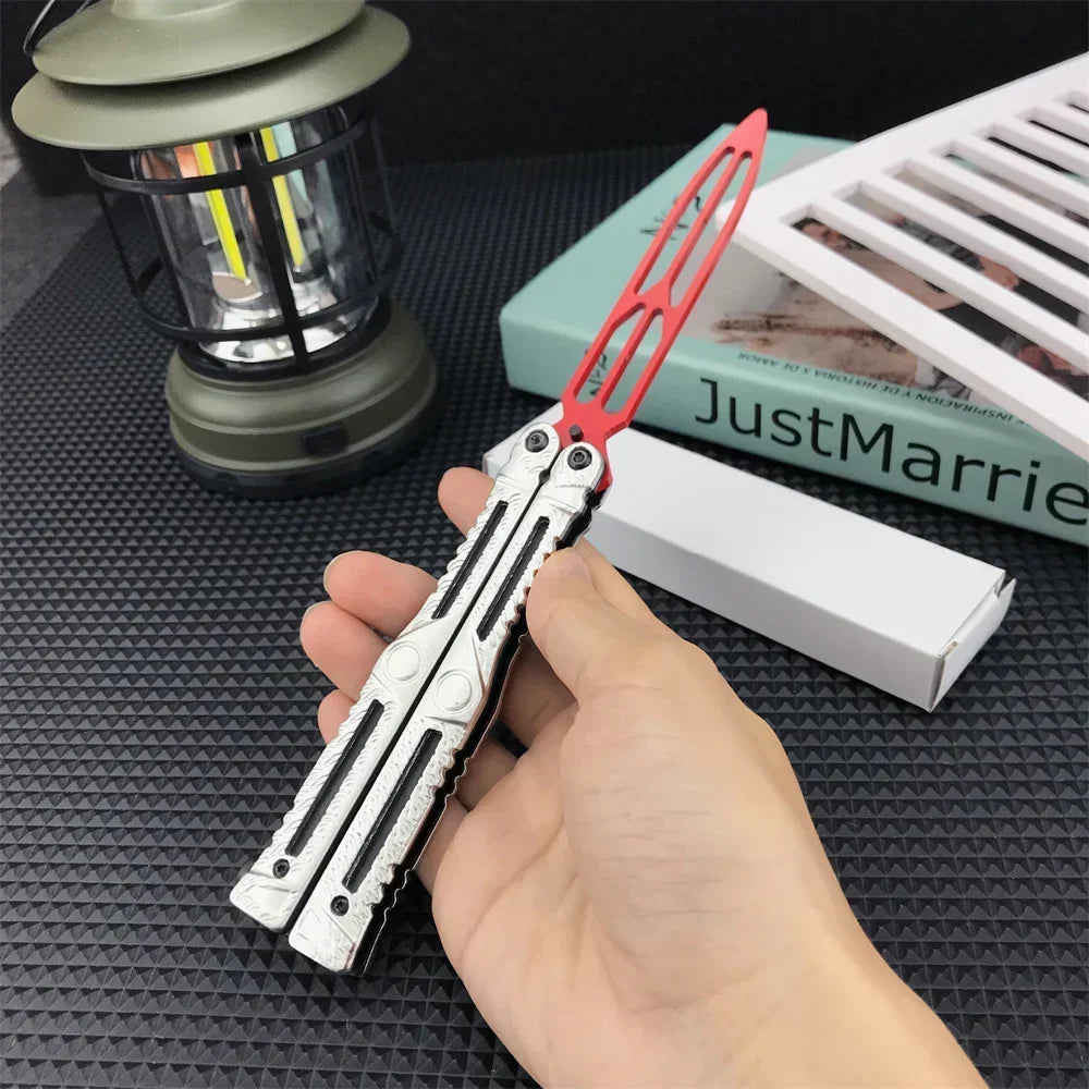 Extreme Butterfly Folding Trainer Knife Stainless Steel Pocket Knives All Steel Handle for Outdoor Jungle Camping Cutting Tools