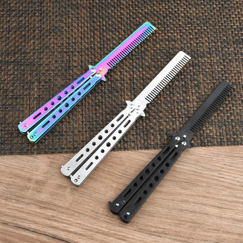 Portable Butterfly Training Knife Foldable CSGO Balisong Trainer Pocket Flail Knife Uncut Blade Butterfly Comb for Training Tool