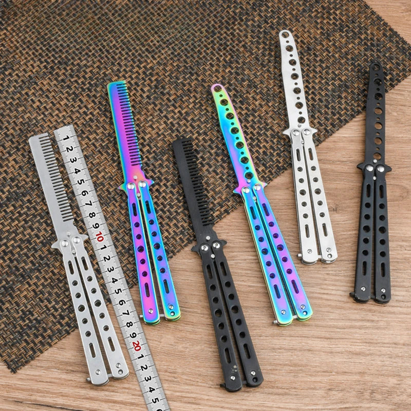 Portable Butterfly Training Knife Foldable CSGO Balisong Trainer Pocket Flail Knife Uncut Blade Butterfly Comb for Training Tool