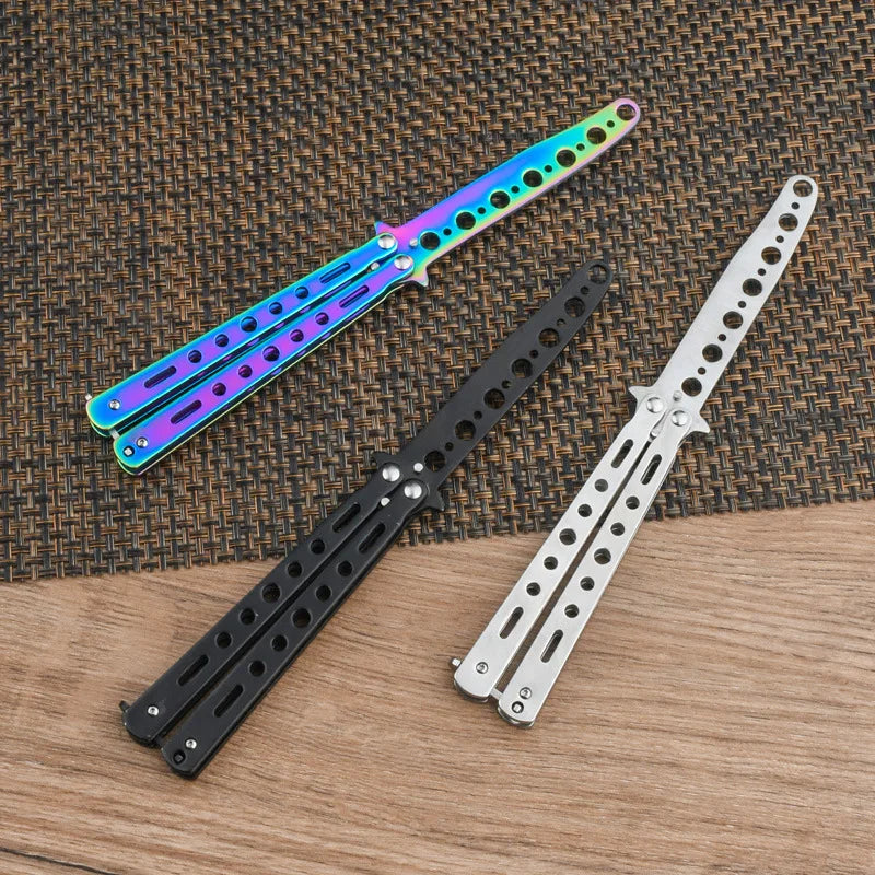Portable Butterfly Training Knife Foldable CSGO Balisong Trainer Pocket Flail Knife Uncut Blade Butterfly Comb for Training Tool