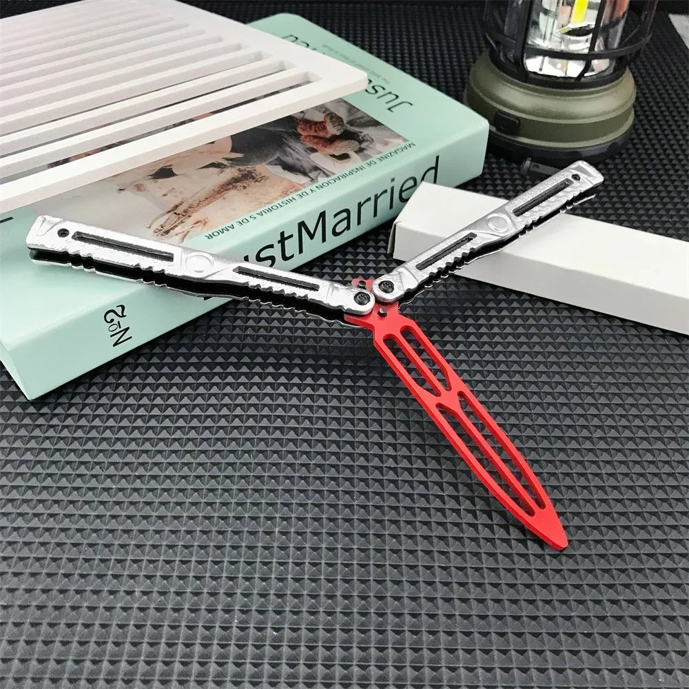 Extreme Butterfly Folding Trainer Knife Stainless Steel Pocket Knives All Steel Handle for Outdoor Jungle Camping Cutting Tools