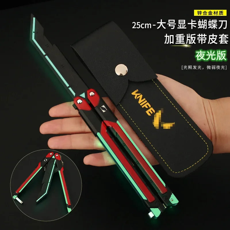 1pc 9.8Inch Fearless Contract Practice Props Large RGX Luminous Graphics Butterfly Knife Valorant Peripheral Metal Model