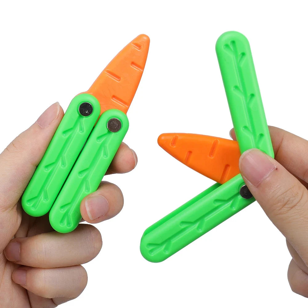 3D Gravity Butterfly Training Knife, Butterfly Knife Decompression Carrot Plastic Cutting No Edge Funny Finger Safe Toy Outdoor