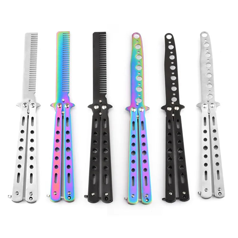 Portable Butterfly Training Knife Foldable CSGO Balisong Trainer Pocket Flail Knife Uncut Blade Butterfly Comb for Training Tool
