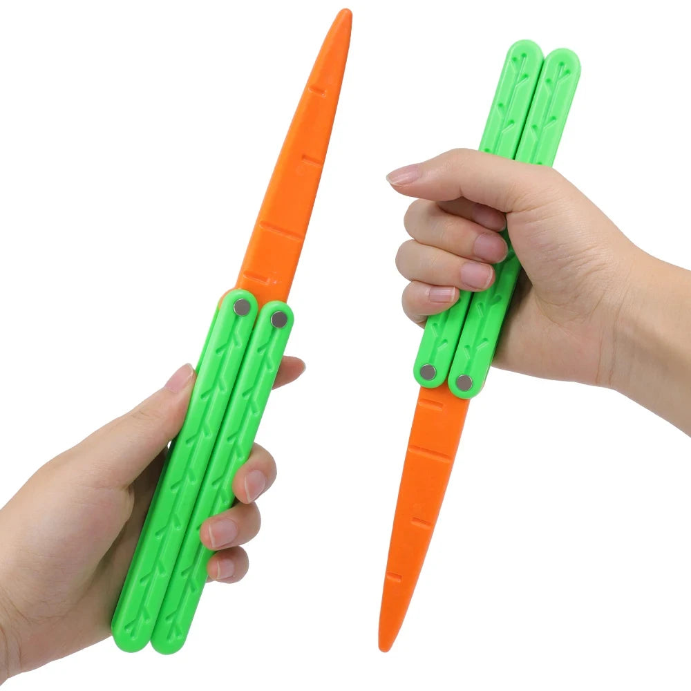3D Gravity Butterfly Training Knife, Butterfly Knife Decompression Carrot Plastic Cutting No Edge Funny Finger Safe Toy Outdoor