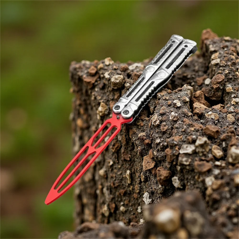 Extreme Butterfly Folding Trainer Knife Stainless Steel Pocket Knives All Steel Handle for Outdoor Jungle Camping Cutting Tools