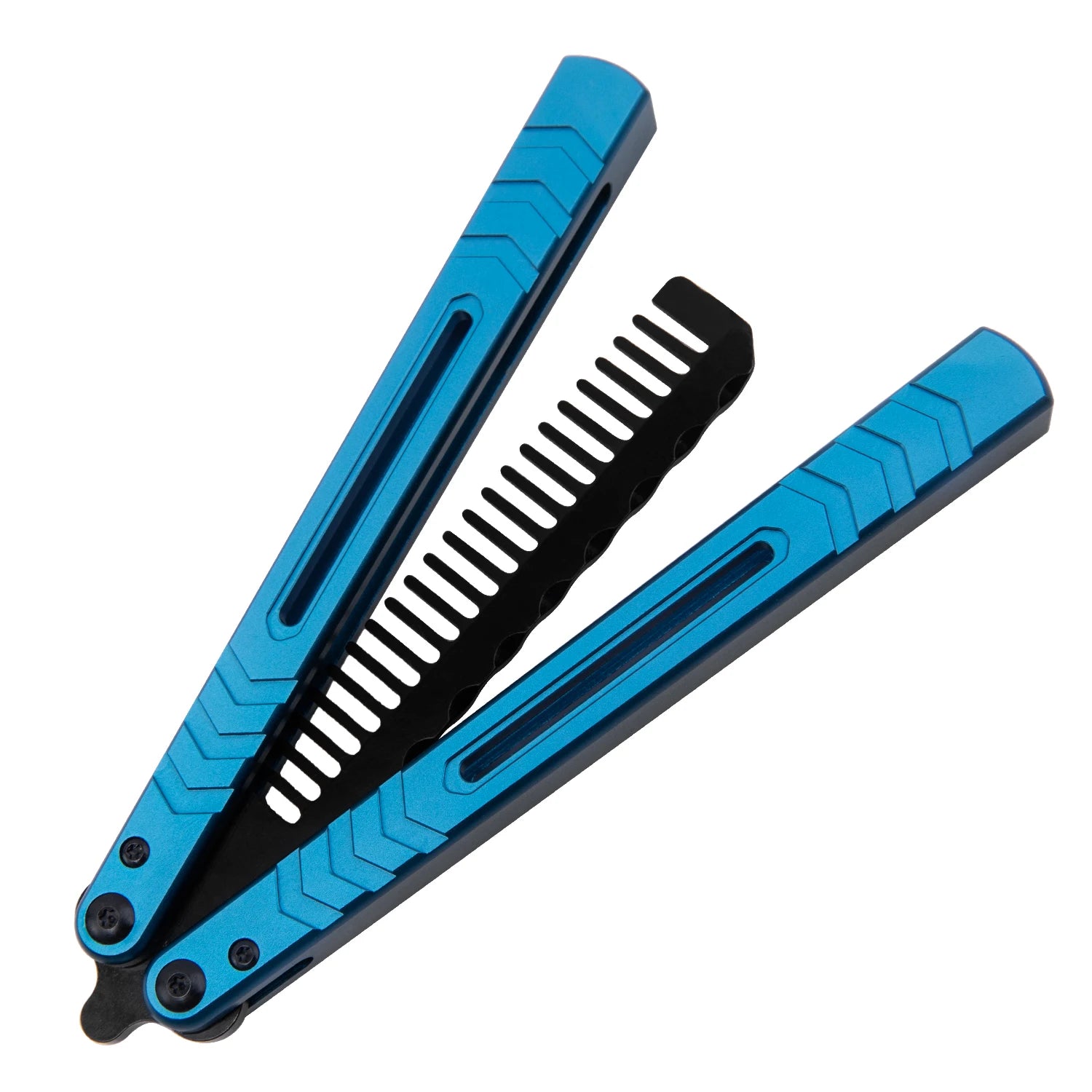 Foldable Comb Aluminium Alloy Handle Stainless Steel Practice Training Butterfly Knife Comb Salon Hairdressing Hair Styling Tool