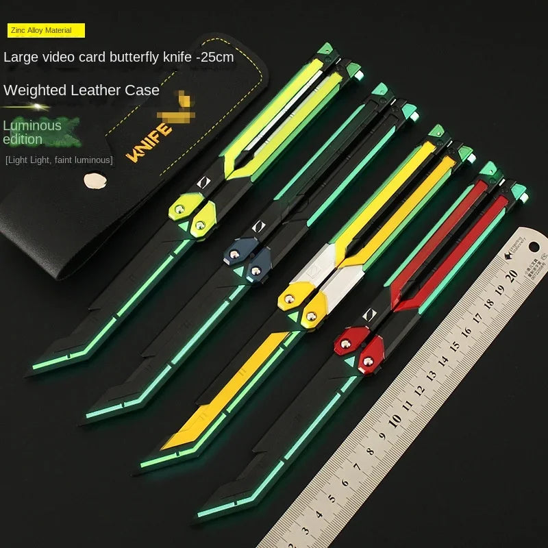 1pc 9.8Inch Fearless Contract Practice Props Large RGX Luminous Graphics Butterfly Knife Valorant Peripheral Metal Model