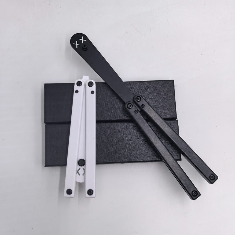 1pc Folding Butterfly Hand Knife with Weighted Design - Safe Plastic Training Knife for Role-Playing, Cosplay Props, and Skillful Practice (White, Black)