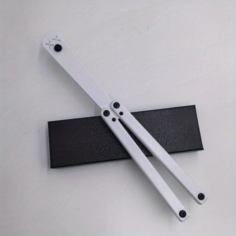 1pc Folding Butterfly Hand Knife with Weighted Design - Safe Plastic Training Knife for Role-Playing, Cosplay Props, and Skillful Practice (White, Black)