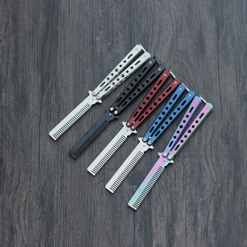 Colorful Steel Butterfly Folding Knife, Unbladed Practice Comb Shake Knife - Wholesale
