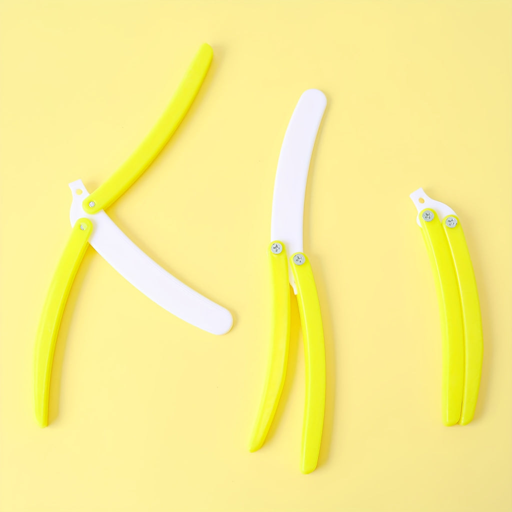 Radish Butterfly Knife - Non-Sharp Safe Folding Prop with Yellow & White Handle, Lightweight Anime Weapon for Halloween Costumes, Cosplay, Themed Parties - Durable Plastic Construction - Ideal Gift for Anime Fans & Halloween